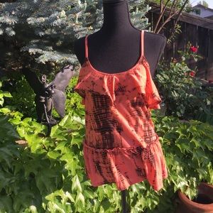 Boho Almost Famous Tank Coral Orange and Black Strappy Tie Dye top